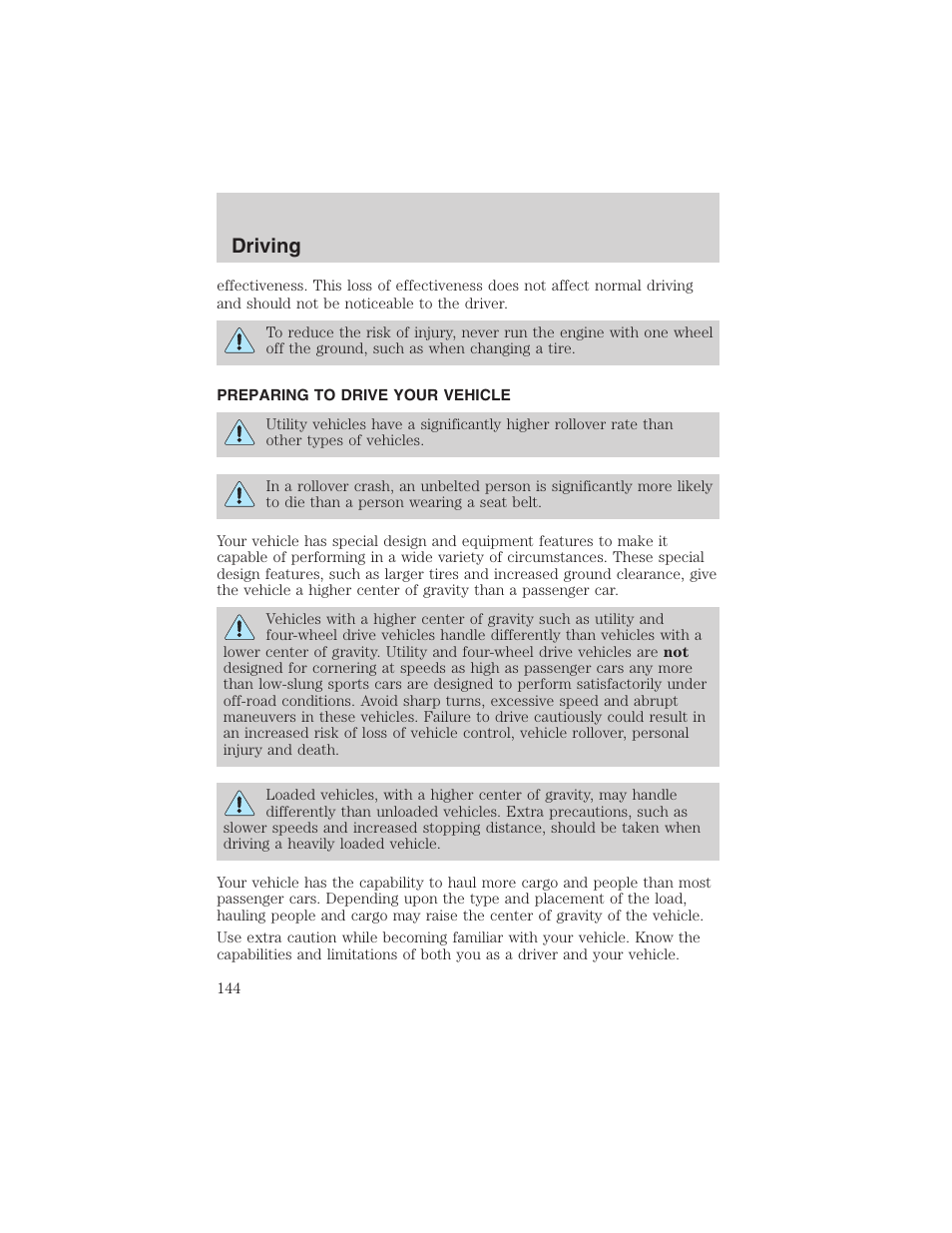 Driving | FORD 2002 E-450 v.2 User Manual | Page 144 / 256