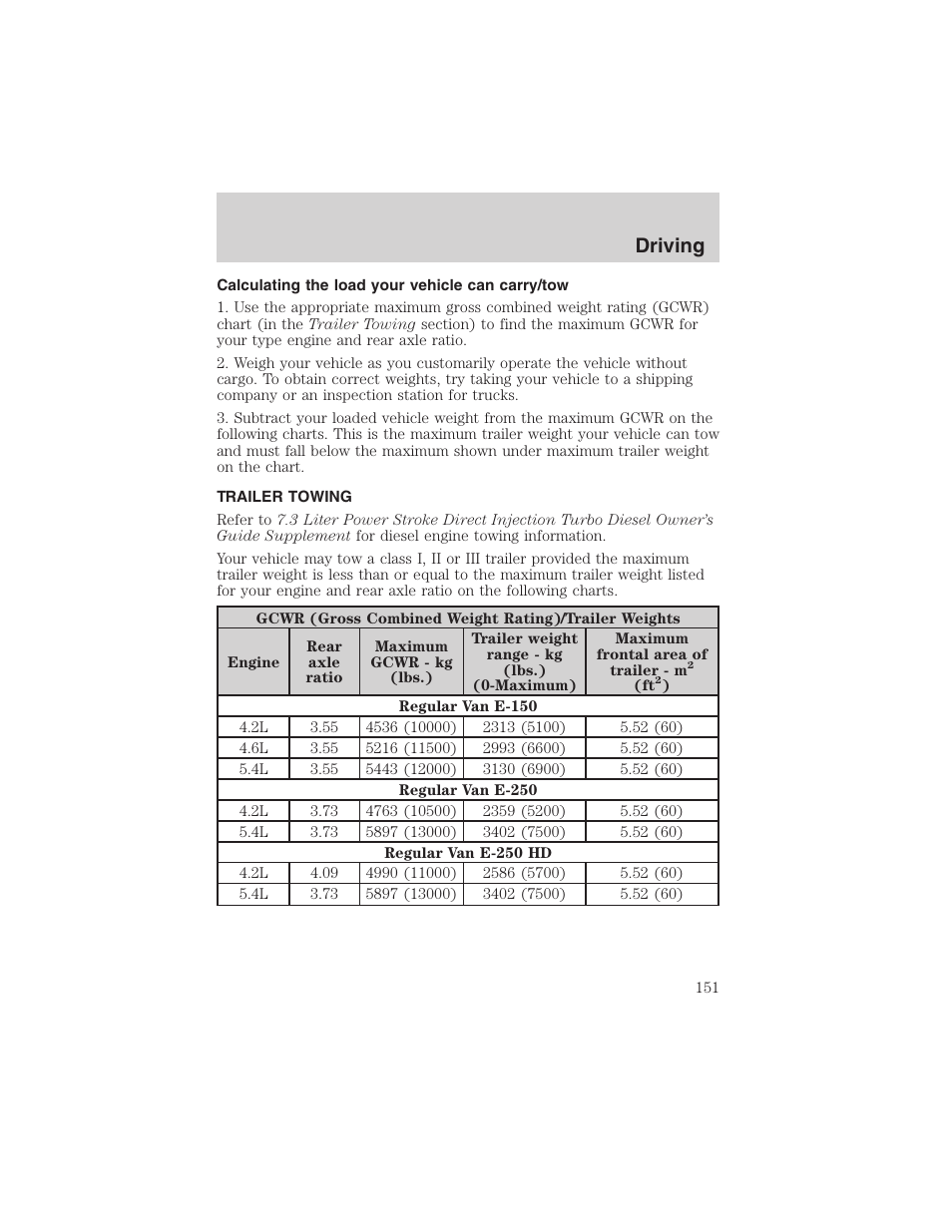 Driving | FORD 2002 E-450 v.2 User Manual | Page 151 / 256