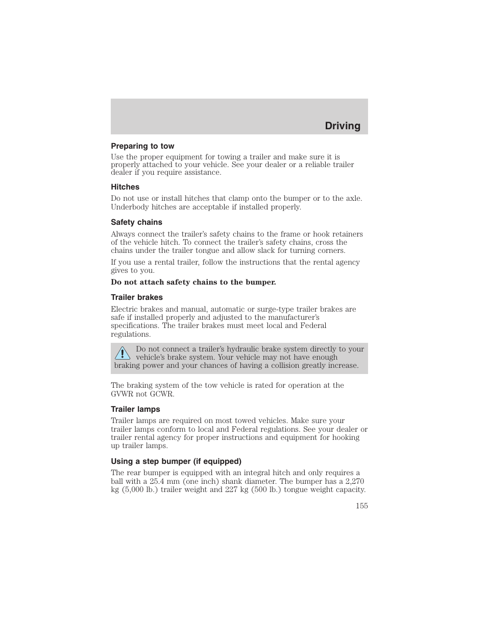 Driving | FORD 2002 E-450 v.2 User Manual | Page 155 / 256