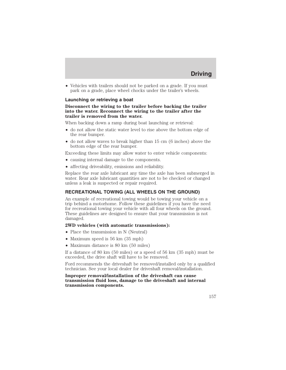 Driving | FORD 2002 E-450 v.2 User Manual | Page 157 / 256