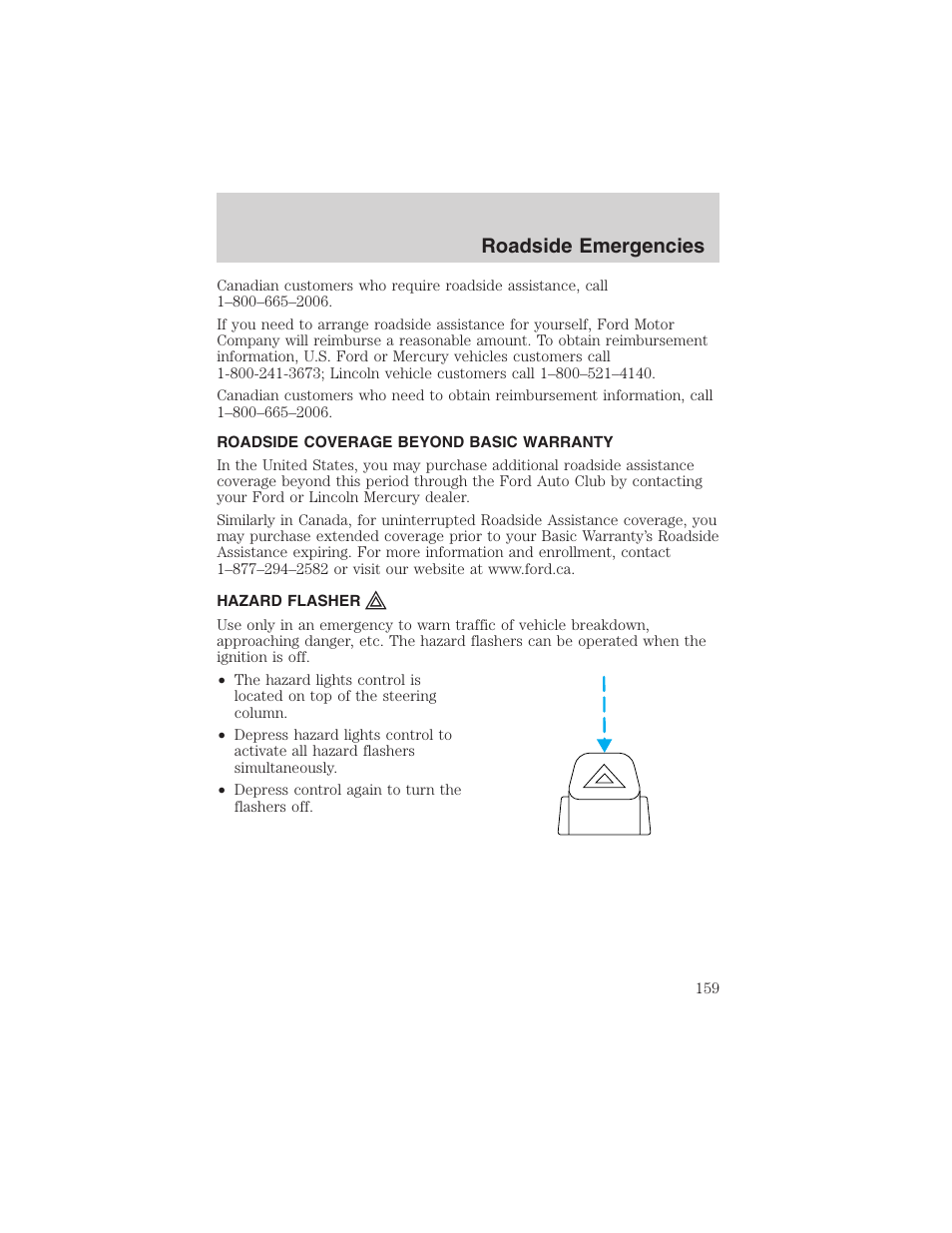 Roadside emergencies | FORD 2002 E-450 v.2 User Manual | Page 159 / 256