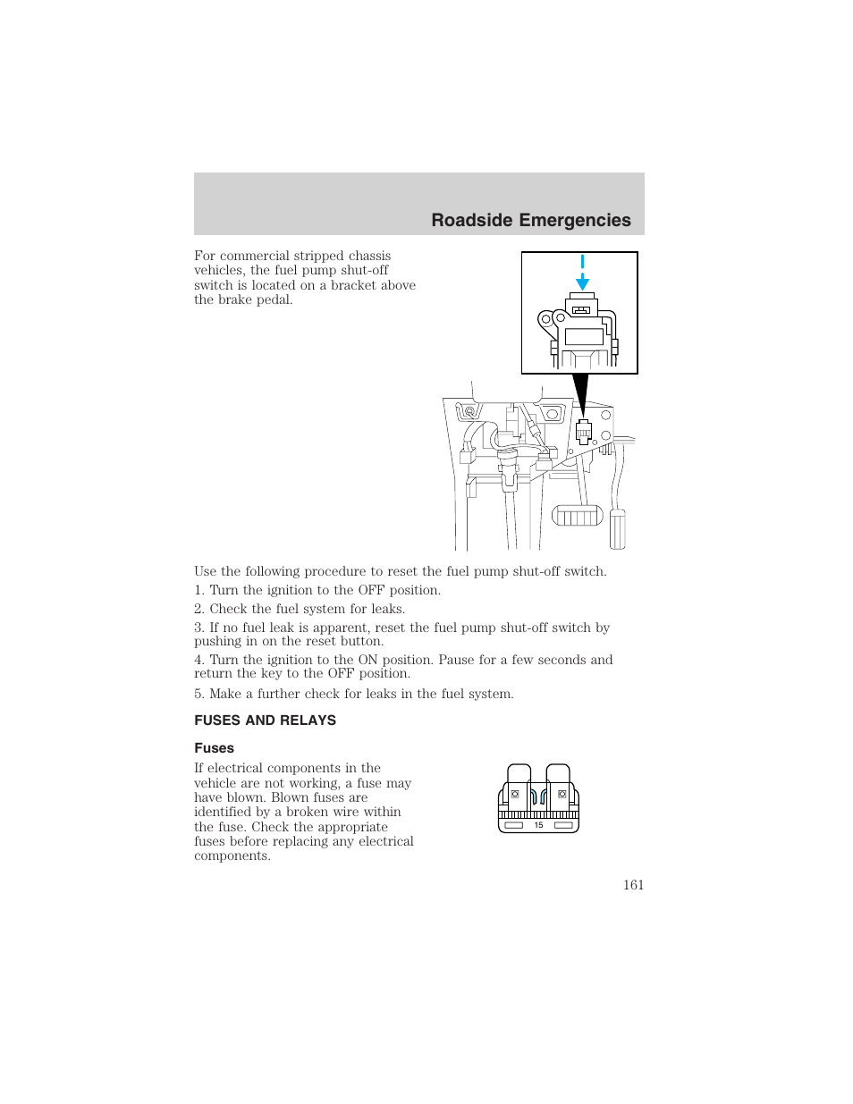 Roadside emergencies | FORD 2002 E-450 v.2 User Manual | Page 161 / 256