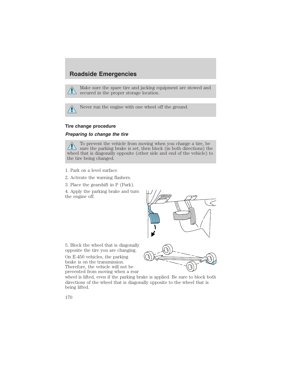 Roadside emergencies | FORD 2002 E-450 v.2 User Manual | Page 170 / 256