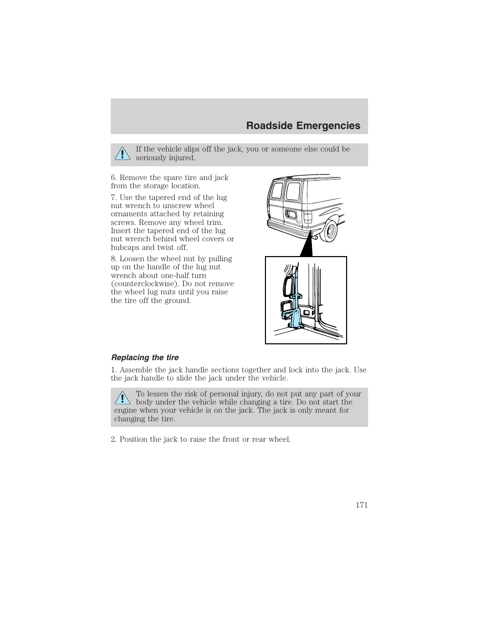 Roadside emergencies | FORD 2002 E-450 v.2 User Manual | Page 171 / 256