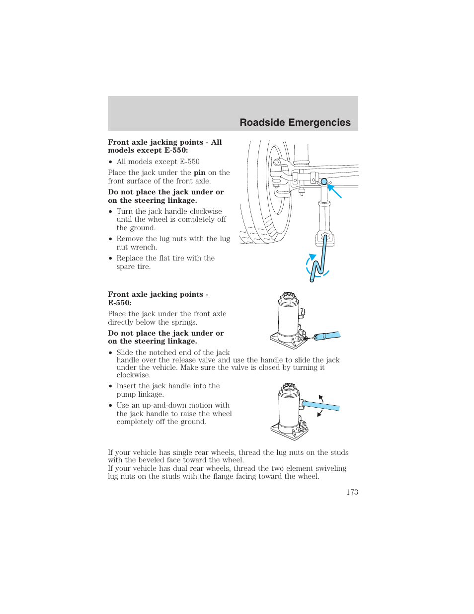 Roadside emergencies | FORD 2002 E-450 v.2 User Manual | Page 173 / 256