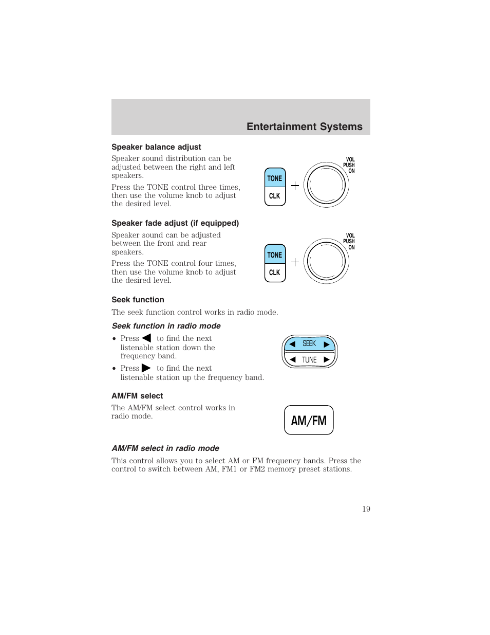 Am/fm, Entertainment systems | FORD 2002 E-450 v.2 User Manual | Page 19 / 256