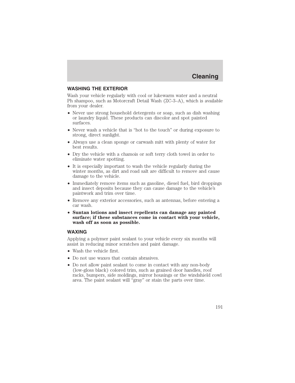 Cleaning | FORD 2002 E-450 v.2 User Manual | Page 191 / 256