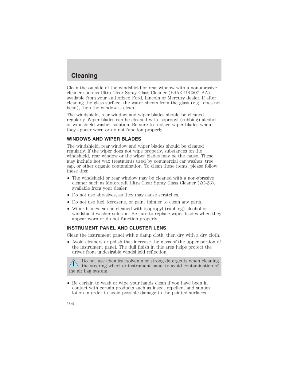 Cleaning | FORD 2002 E-450 v.2 User Manual | Page 194 / 256