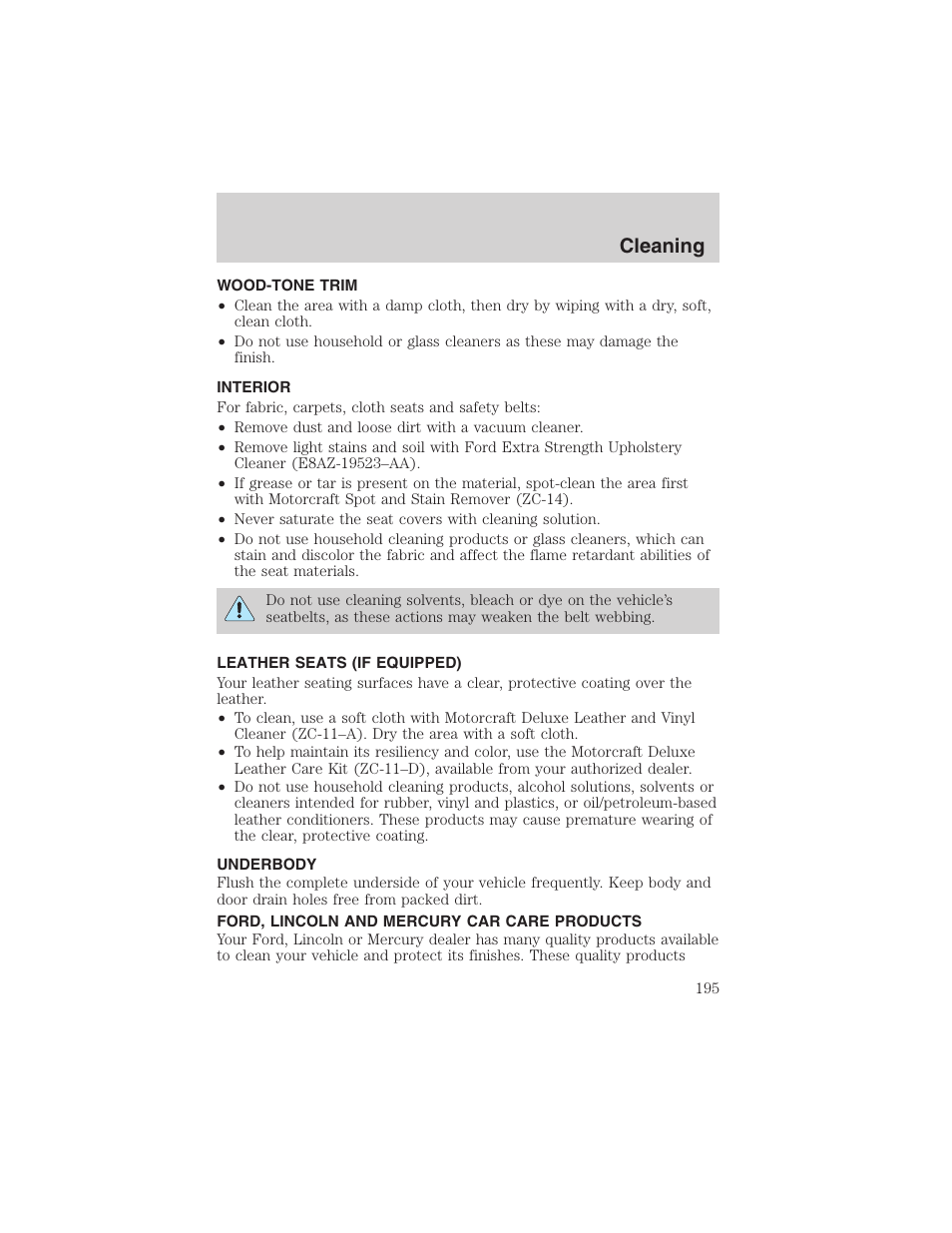 Cleaning | FORD 2002 E-450 v.2 User Manual | Page 195 / 256