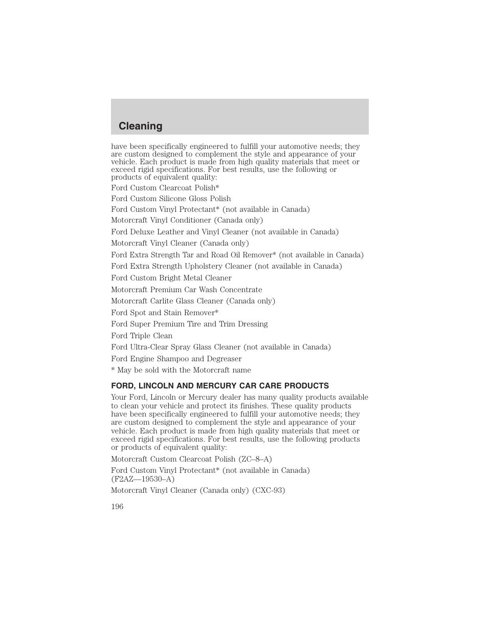Cleaning | FORD 2002 E-450 v.2 User Manual | Page 196 / 256