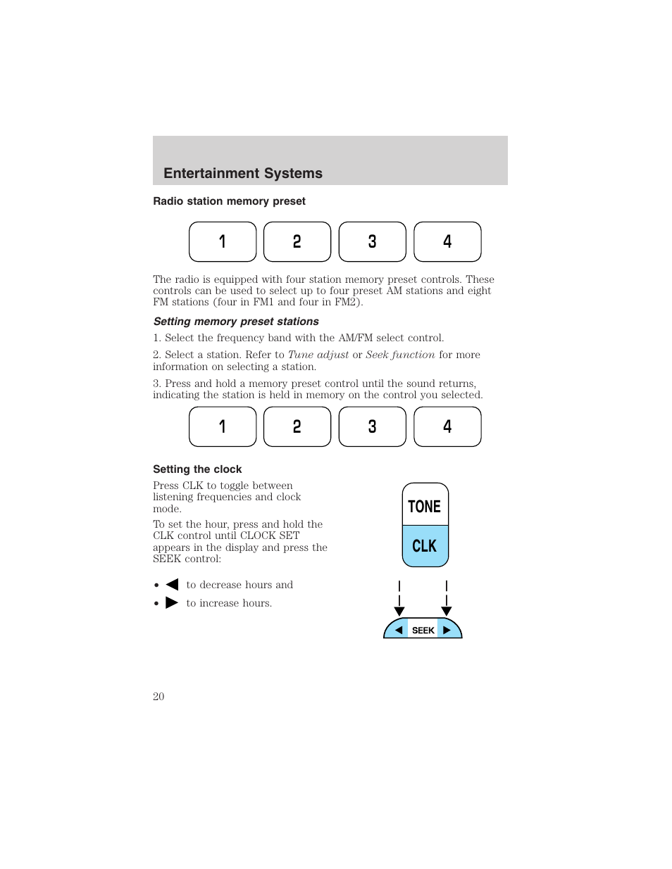 Tone clk | FORD 2002 E-450 v.2 User Manual | Page 20 / 256