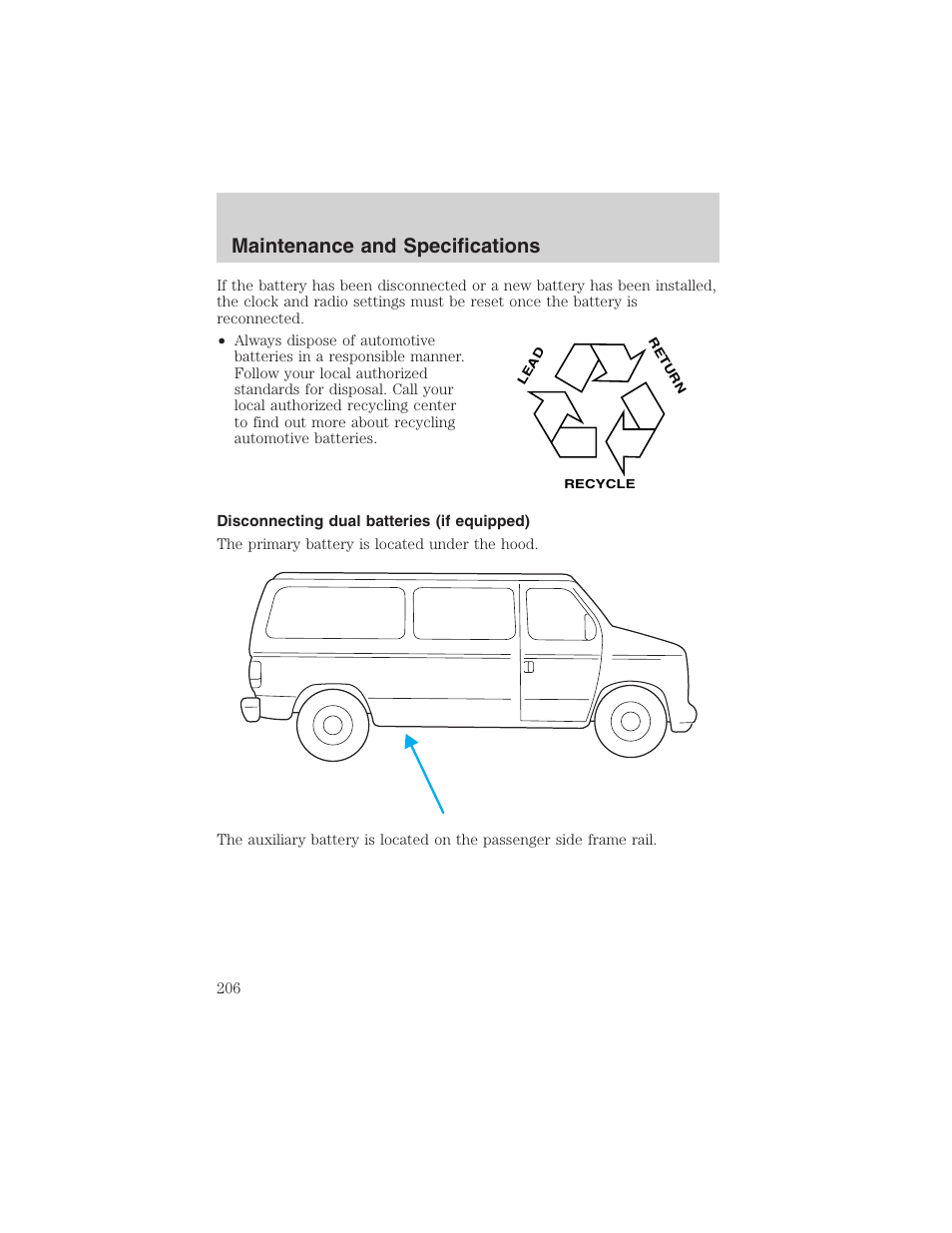 Maintenance and specifications | FORD 2002 E-450 v.2 User Manual | Page 206 / 256