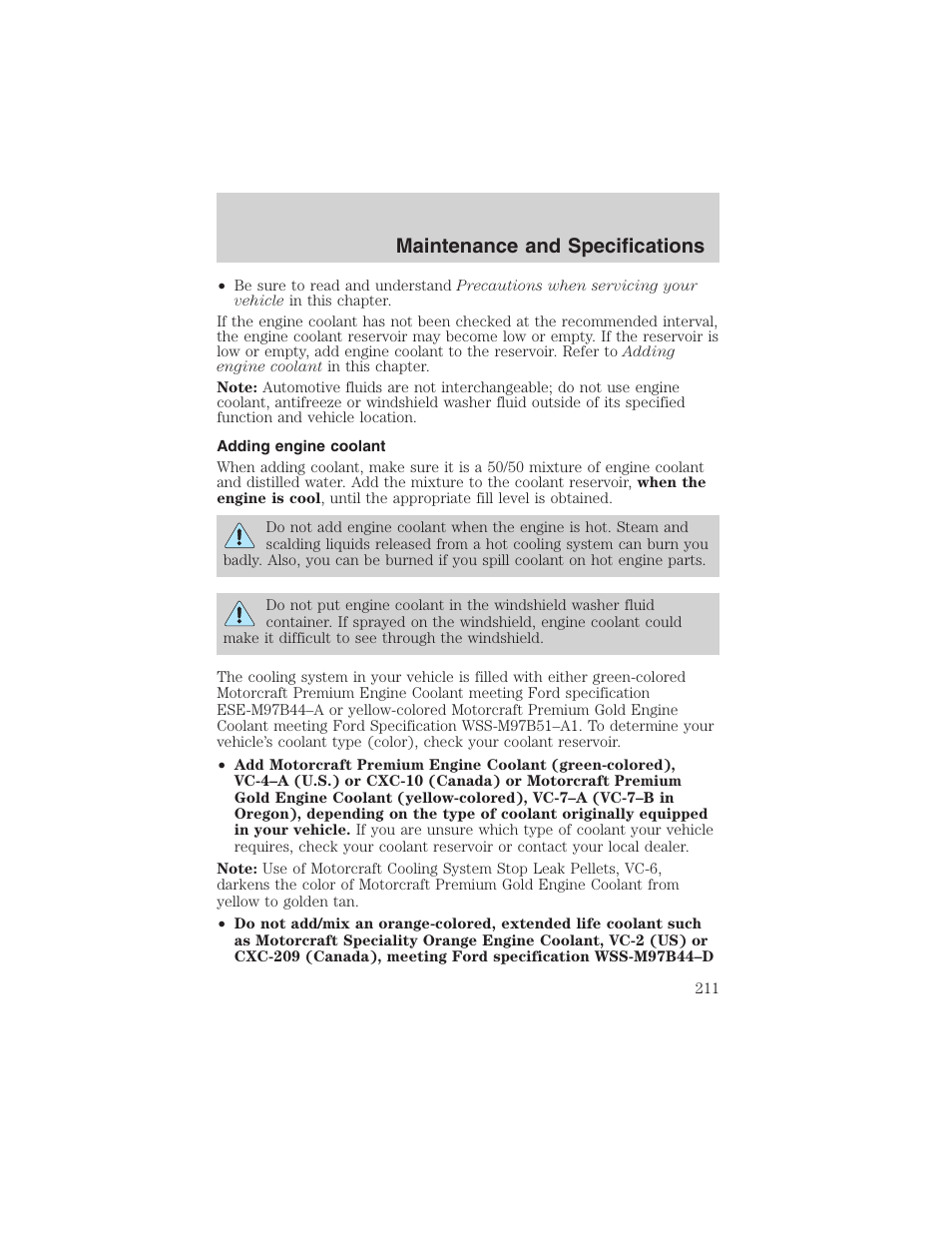 Maintenance and specifications | FORD 2002 E-450 v.2 User Manual | Page 211 / 256
