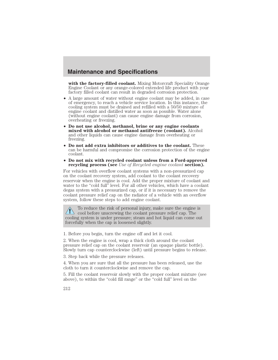Maintenance and specifications | FORD 2002 E-450 v.2 User Manual | Page 212 / 256