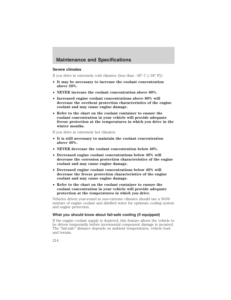 Maintenance and specifications | FORD 2002 E-450 v.2 User Manual | Page 214 / 256
