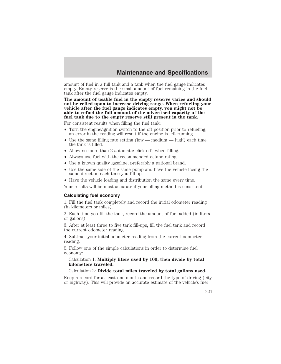 Maintenance and specifications | FORD 2002 E-450 v.2 User Manual | Page 221 / 256