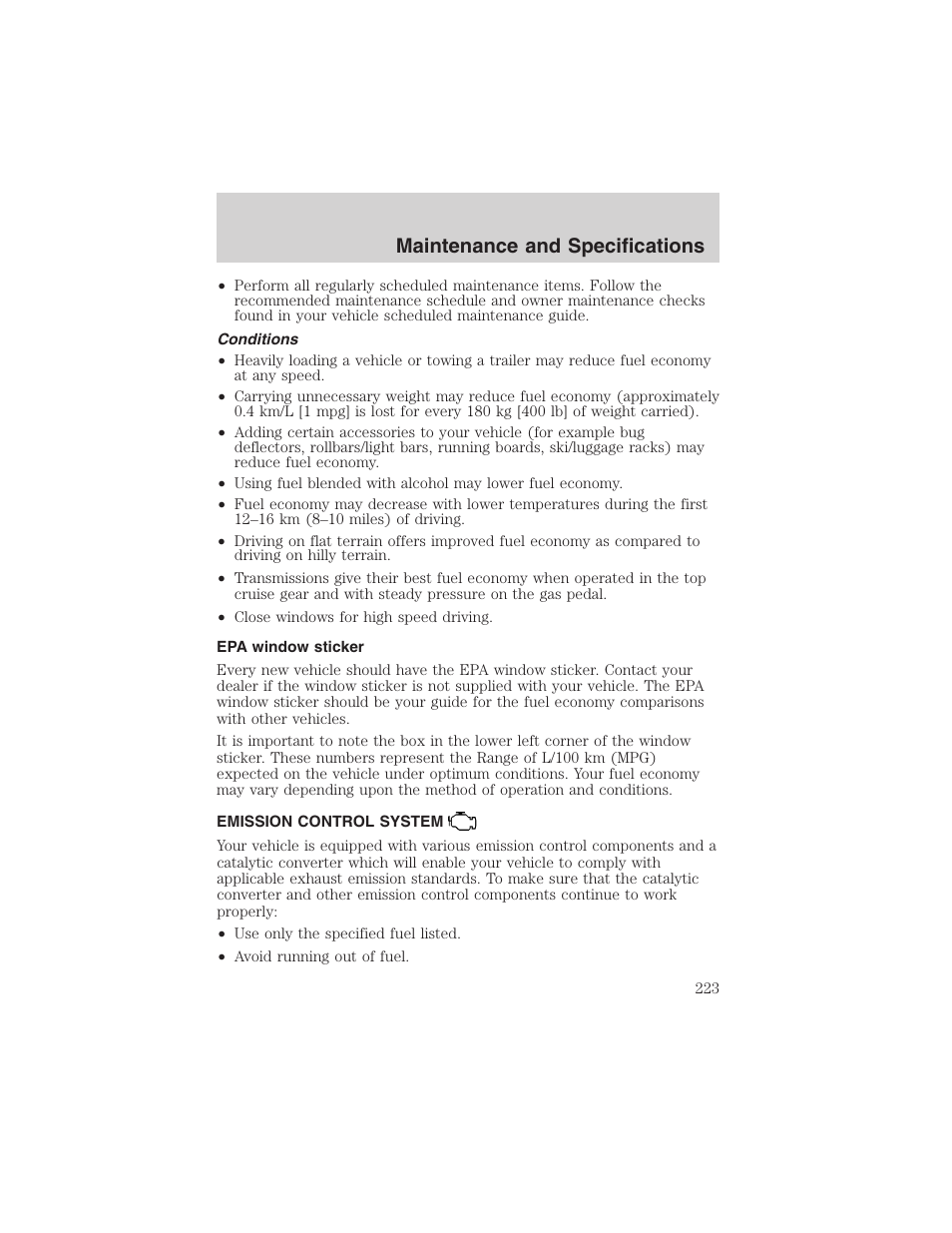 Maintenance and specifications | FORD 2002 E-450 v.2 User Manual | Page 223 / 256