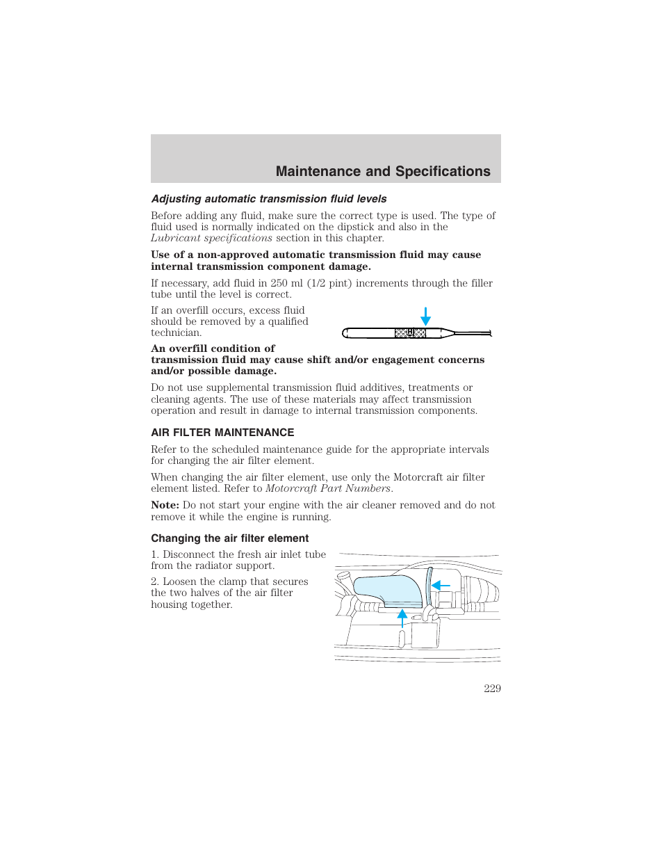 Maintenance and specifications | FORD 2002 E-450 v.2 User Manual | Page 229 / 256