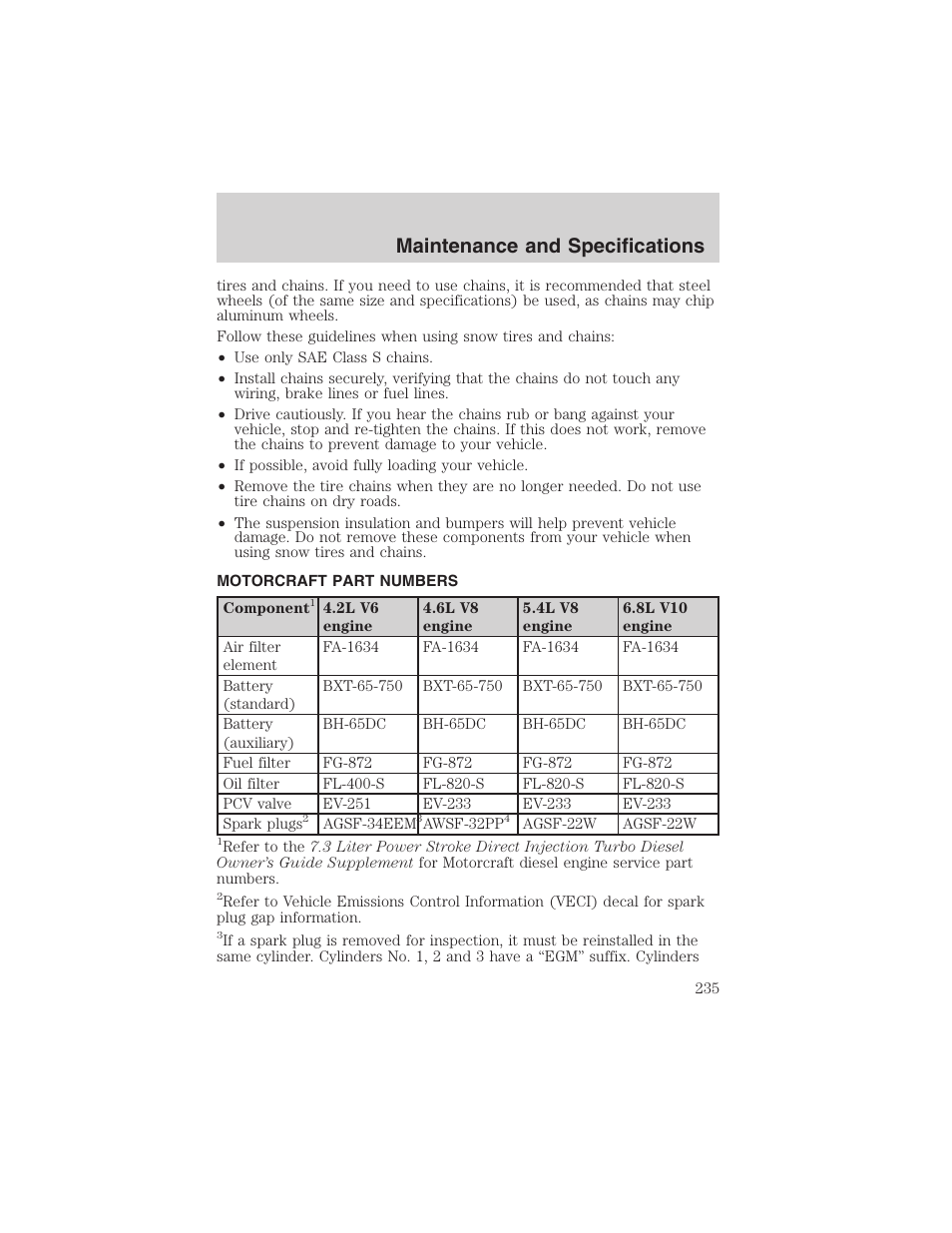 Maintenance and specifications | FORD 2002 E-450 v.2 User Manual | Page 235 / 256
