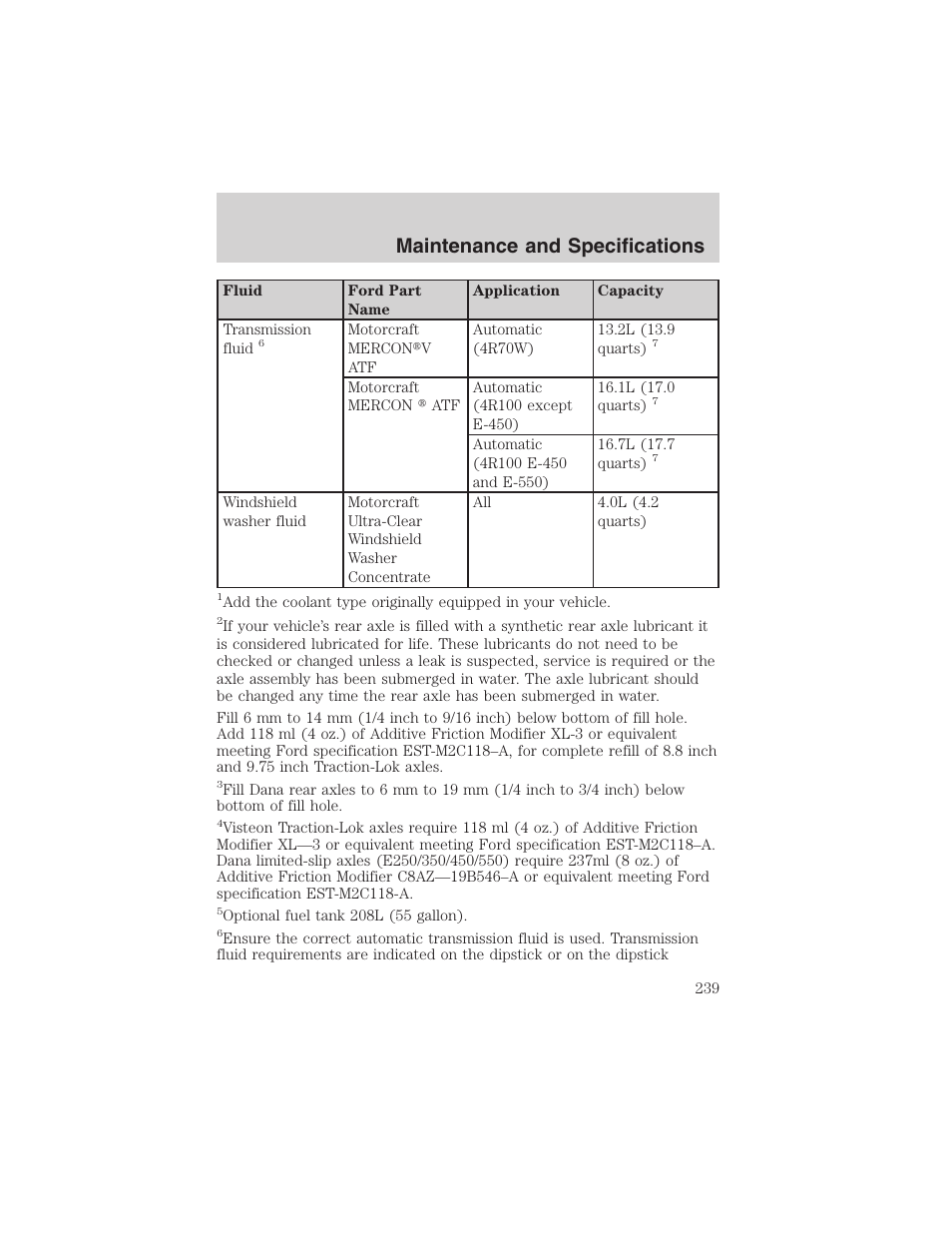 Maintenance and specifications | FORD 2002 E-450 v.2 User Manual | Page 239 / 256