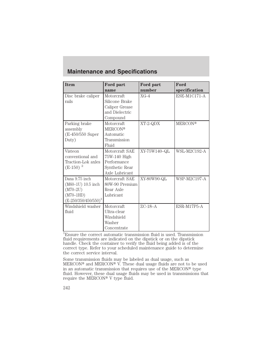 Maintenance and specifications | FORD 2002 E-450 v.2 User Manual | Page 242 / 256