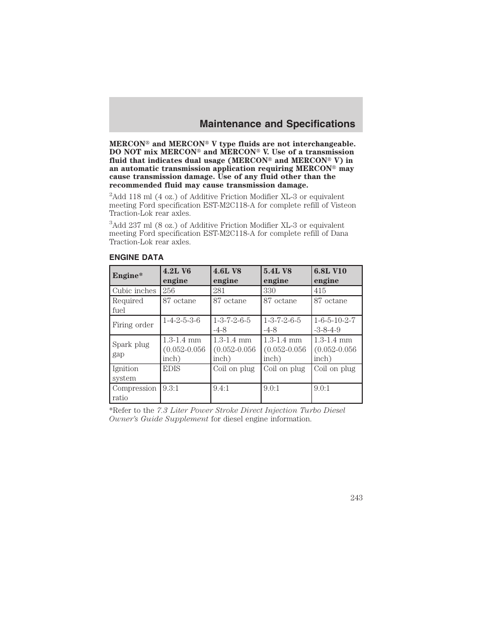 Maintenance and specifications | FORD 2002 E-450 v.2 User Manual | Page 243 / 256