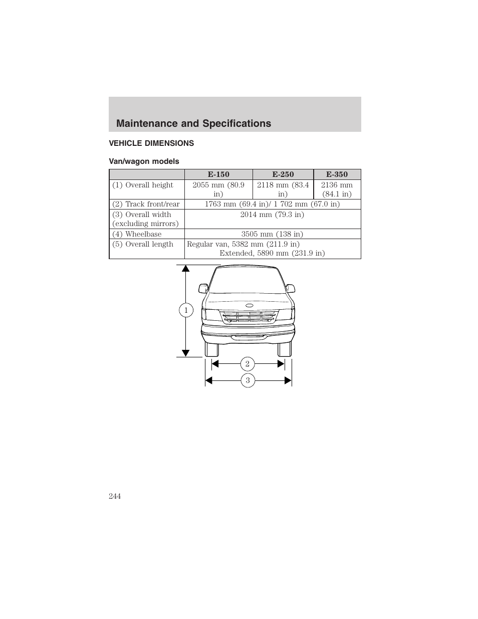 Maintenance and specifications | FORD 2002 E-450 v.2 User Manual | Page 244 / 256