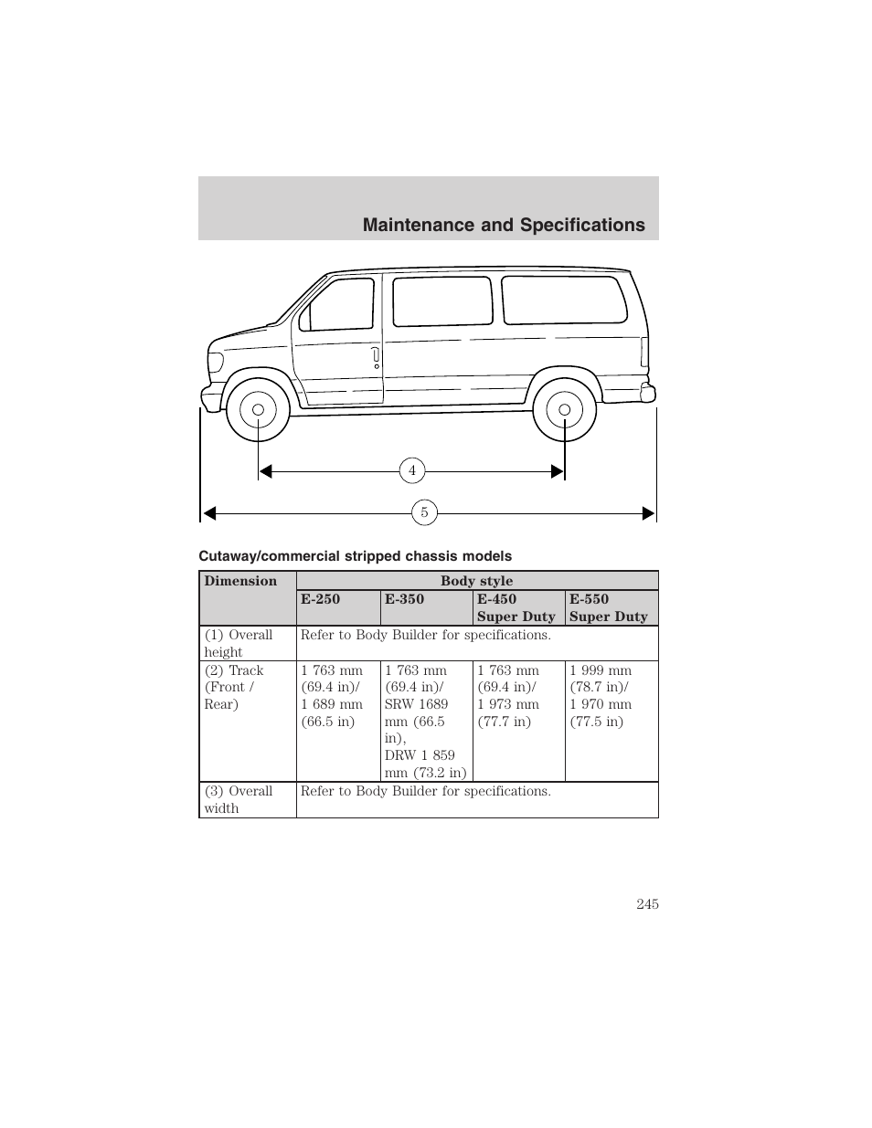 Maintenance and specifications | FORD 2002 E-450 v.2 User Manual | Page 245 / 256