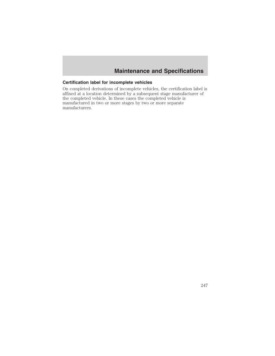 Maintenance and specifications | FORD 2002 E-450 v.2 User Manual | Page 247 / 256