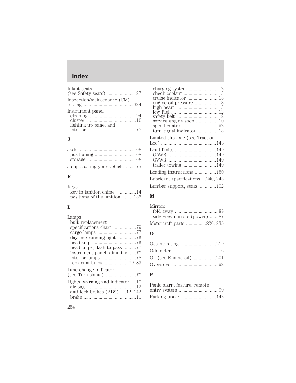 Index | FORD 2002 E-450 v.2 User Manual | Page 254 / 256