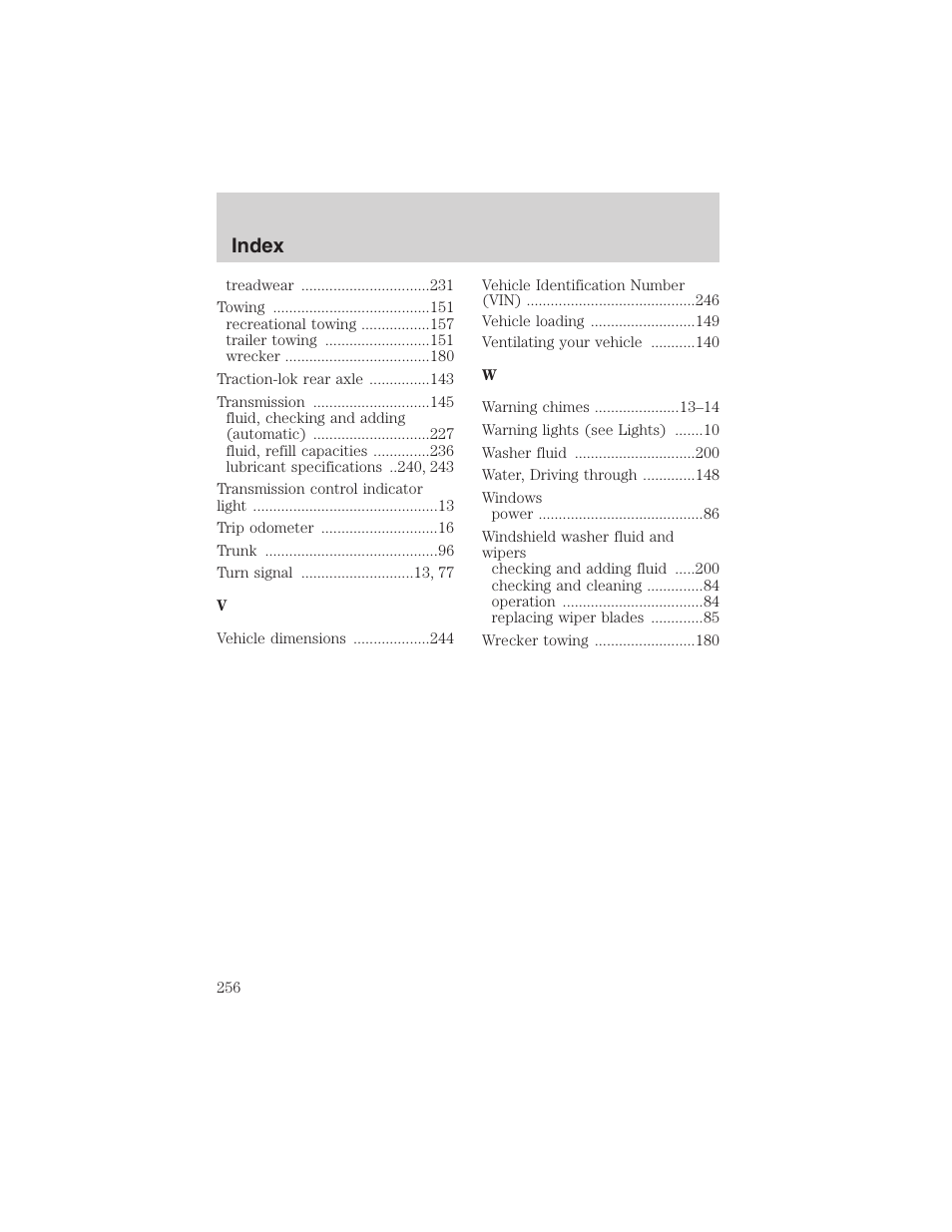 Index | FORD 2002 E-450 v.2 User Manual | Page 256 / 256