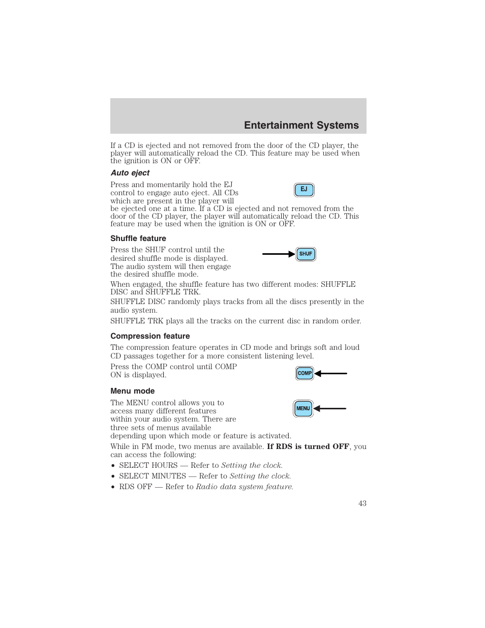 Entertainment systems | FORD 2002 E-450 v.2 User Manual | Page 43 / 256