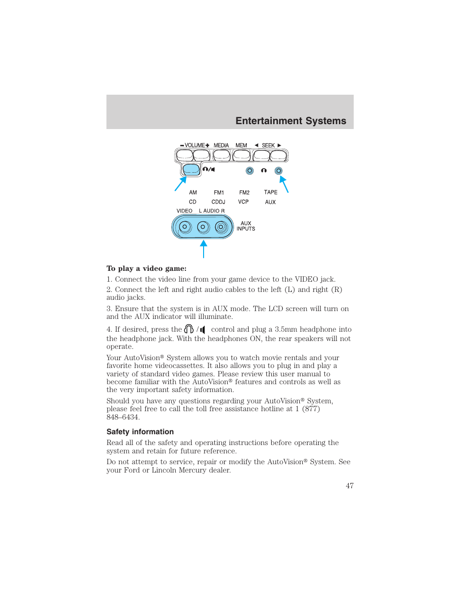Entertainment systems | FORD 2002 E-450 v.2 User Manual | Page 47 / 256