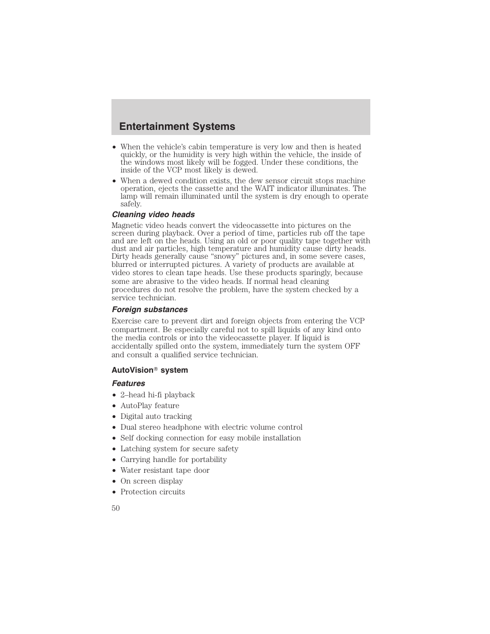 Entertainment systems | FORD 2002 E-450 v.2 User Manual | Page 50 / 256