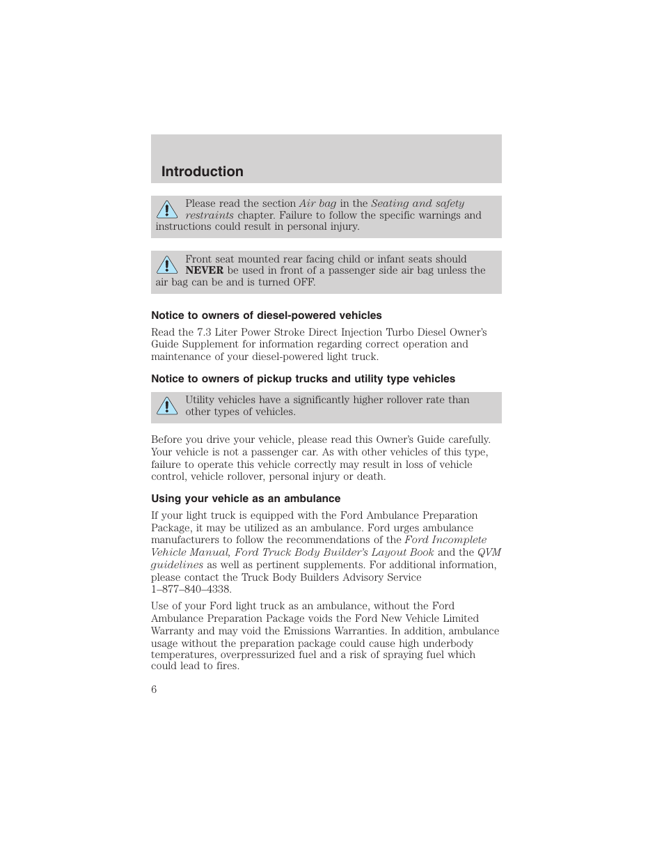 Introduction | FORD 2002 E-450 v.2 User Manual | Page 6 / 256