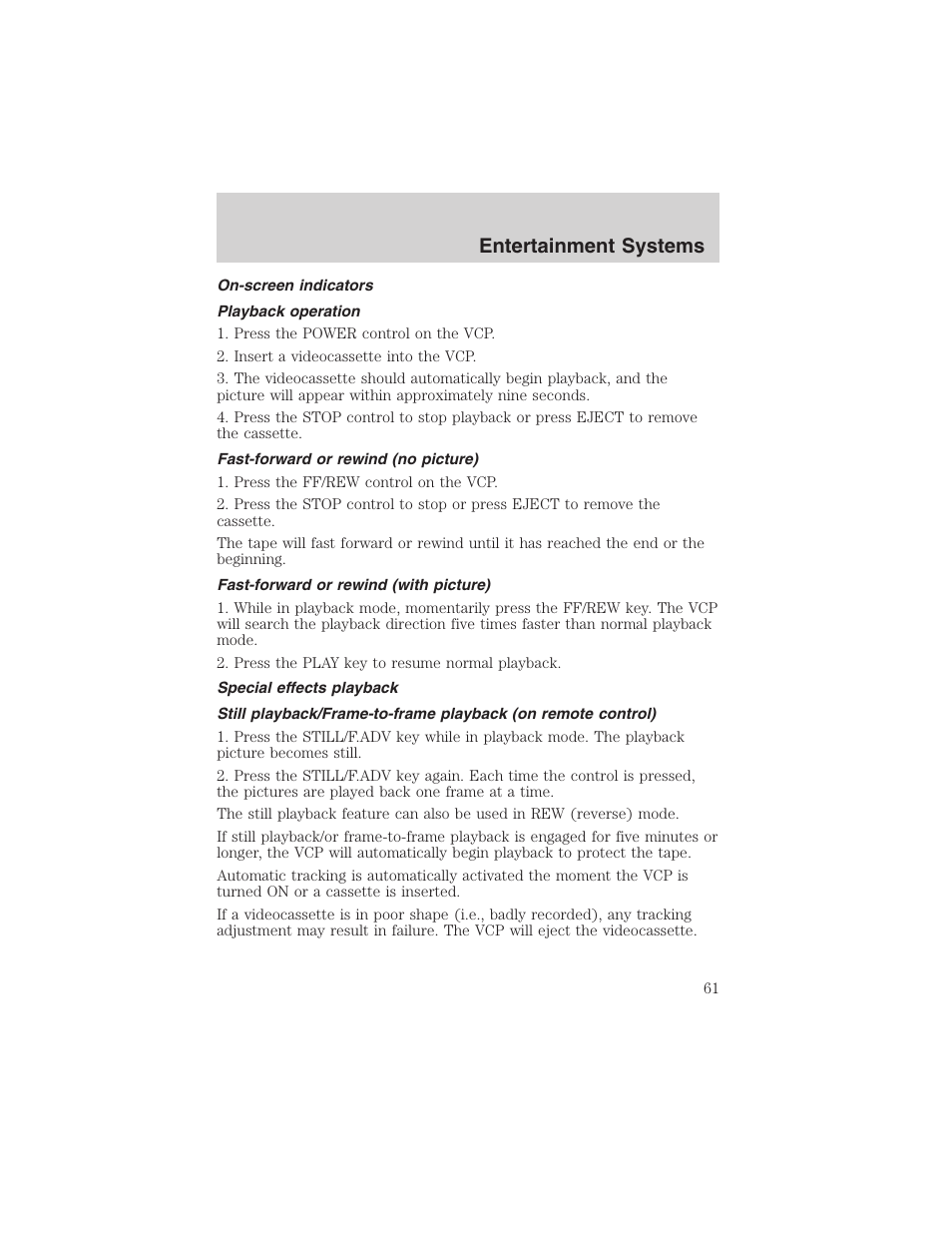 Entertainment systems | FORD 2002 E-450 v.2 User Manual | Page 61 / 256