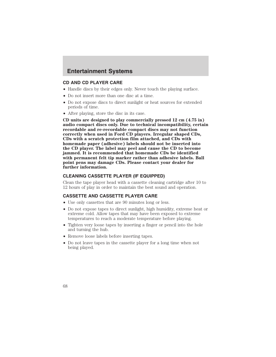 Entertainment systems | FORD 2002 E-450 v.2 User Manual | Page 68 / 256