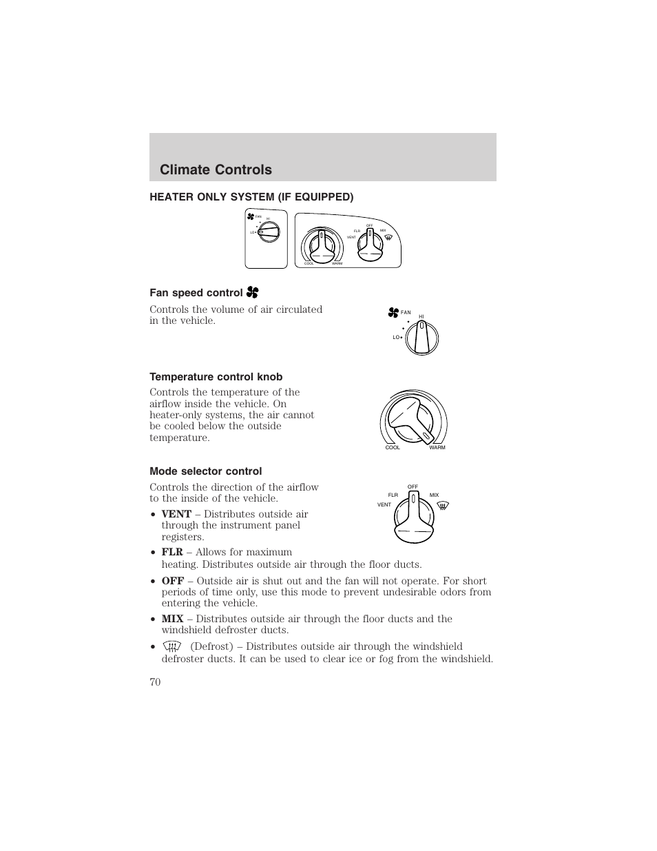 Climate controls | FORD 2002 E-450 v.2 User Manual | Page 70 / 256