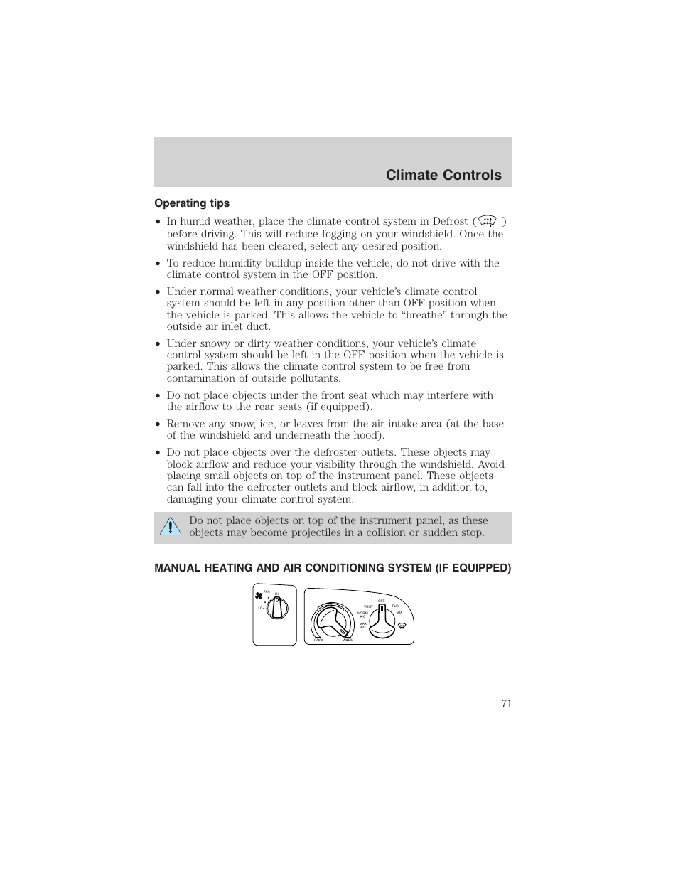 Climate controls | FORD 2002 E-450 v.2 User Manual | Page 71 / 256