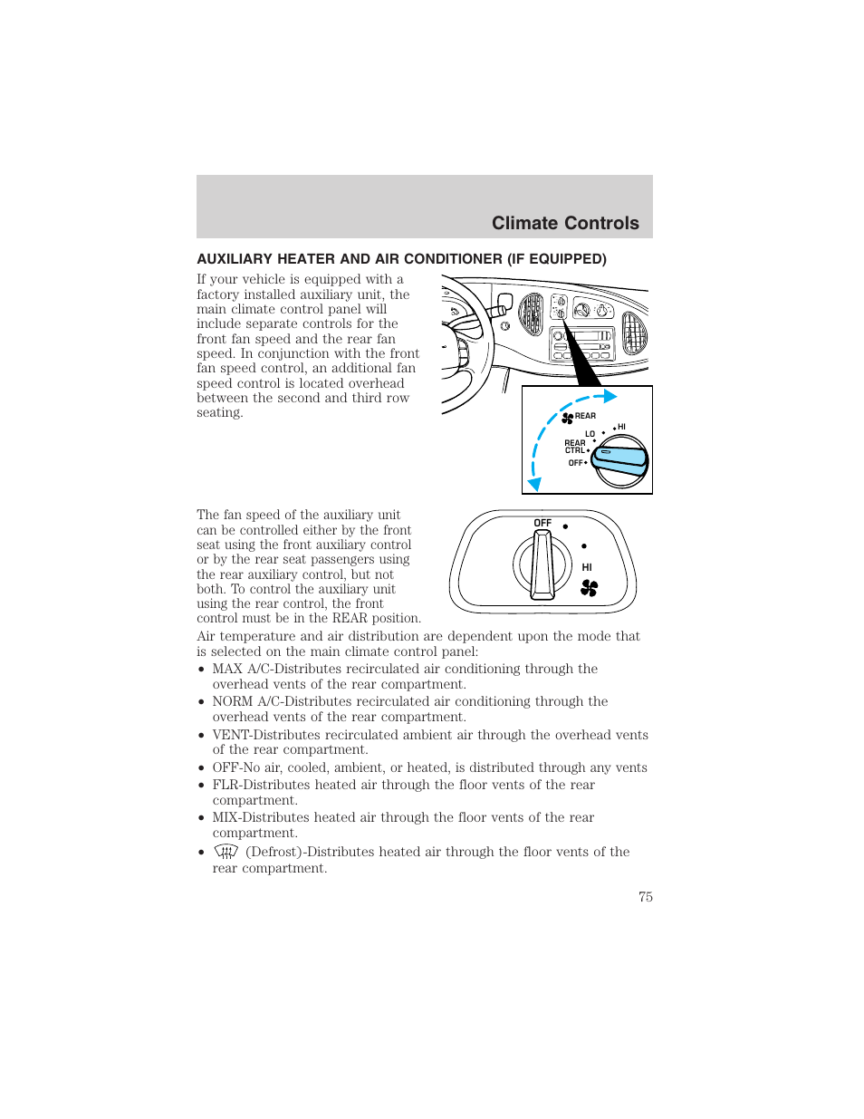 Climate controls | FORD 2002 E-450 v.2 User Manual | Page 75 / 256