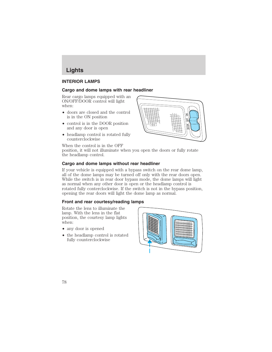 Lights | FORD 2002 E-450 v.2 User Manual | Page 78 / 256