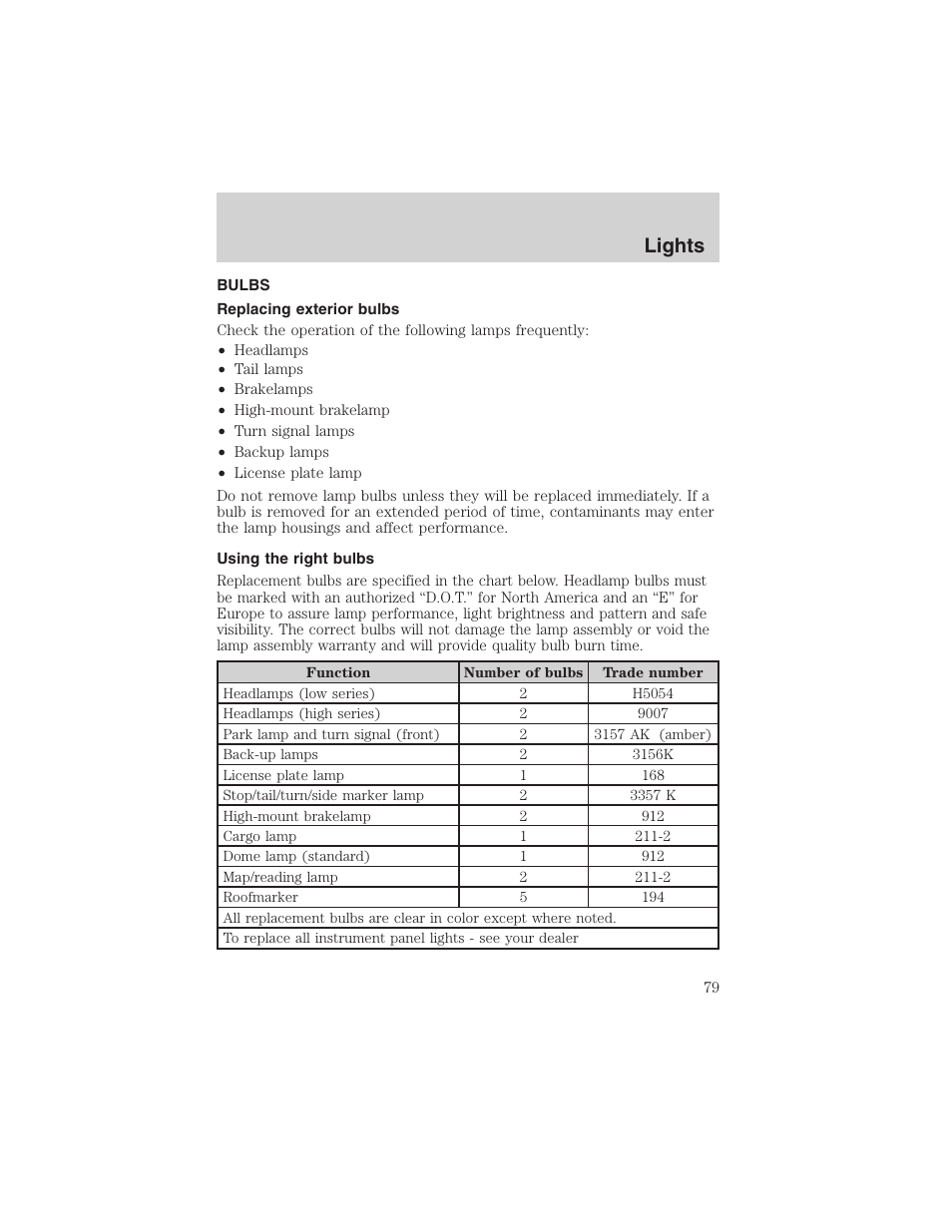 Lights | FORD 2002 E-450 v.2 User Manual | Page 79 / 256