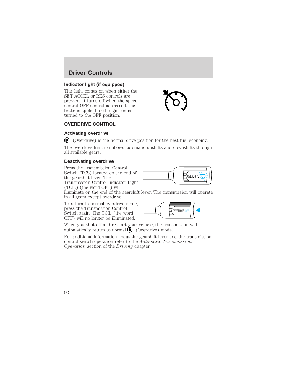 Driver controls | FORD 2002 E-450 v.2 User Manual | Page 92 / 256