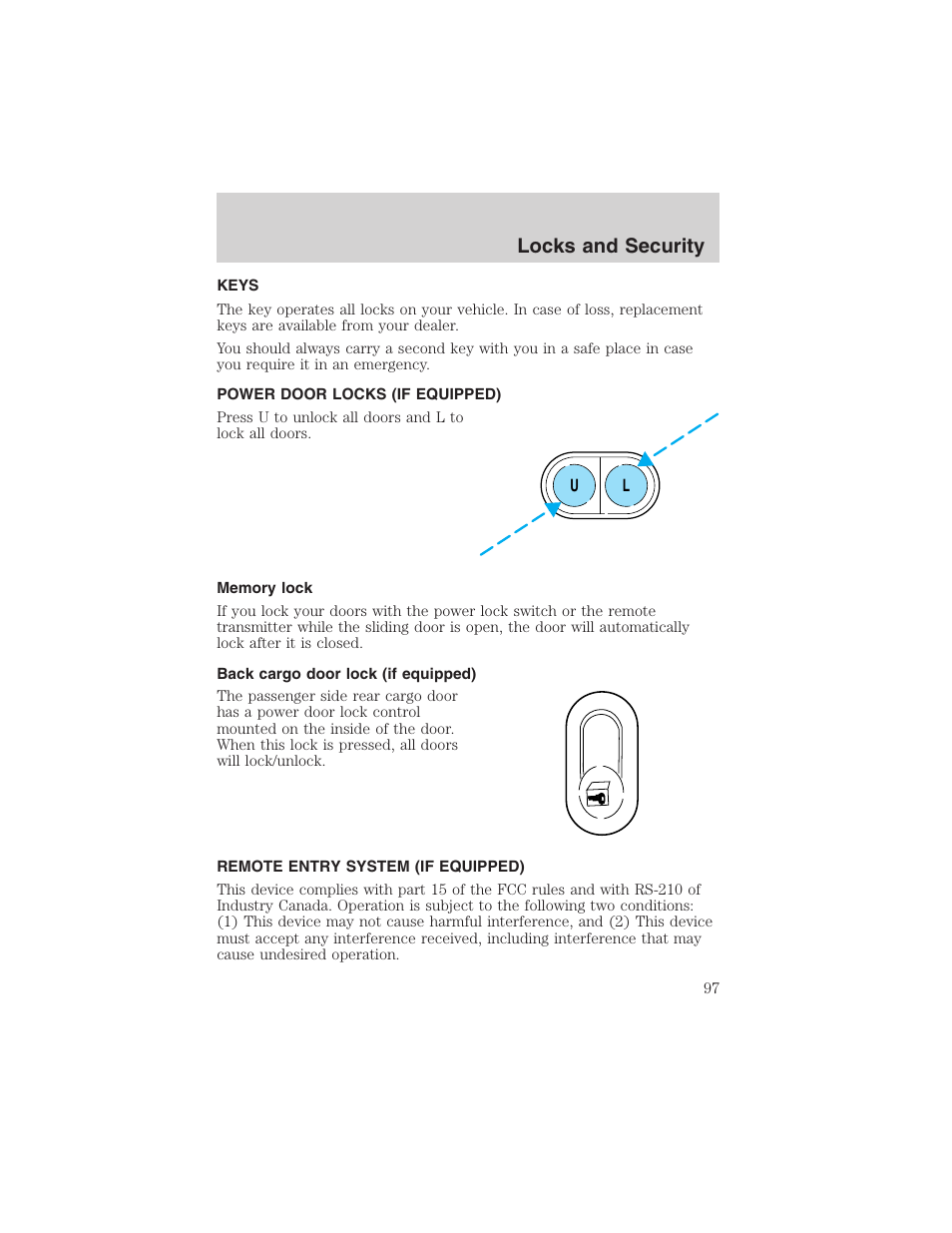 Locks and security | FORD 2002 E-450 v.2 User Manual | Page 97 / 256