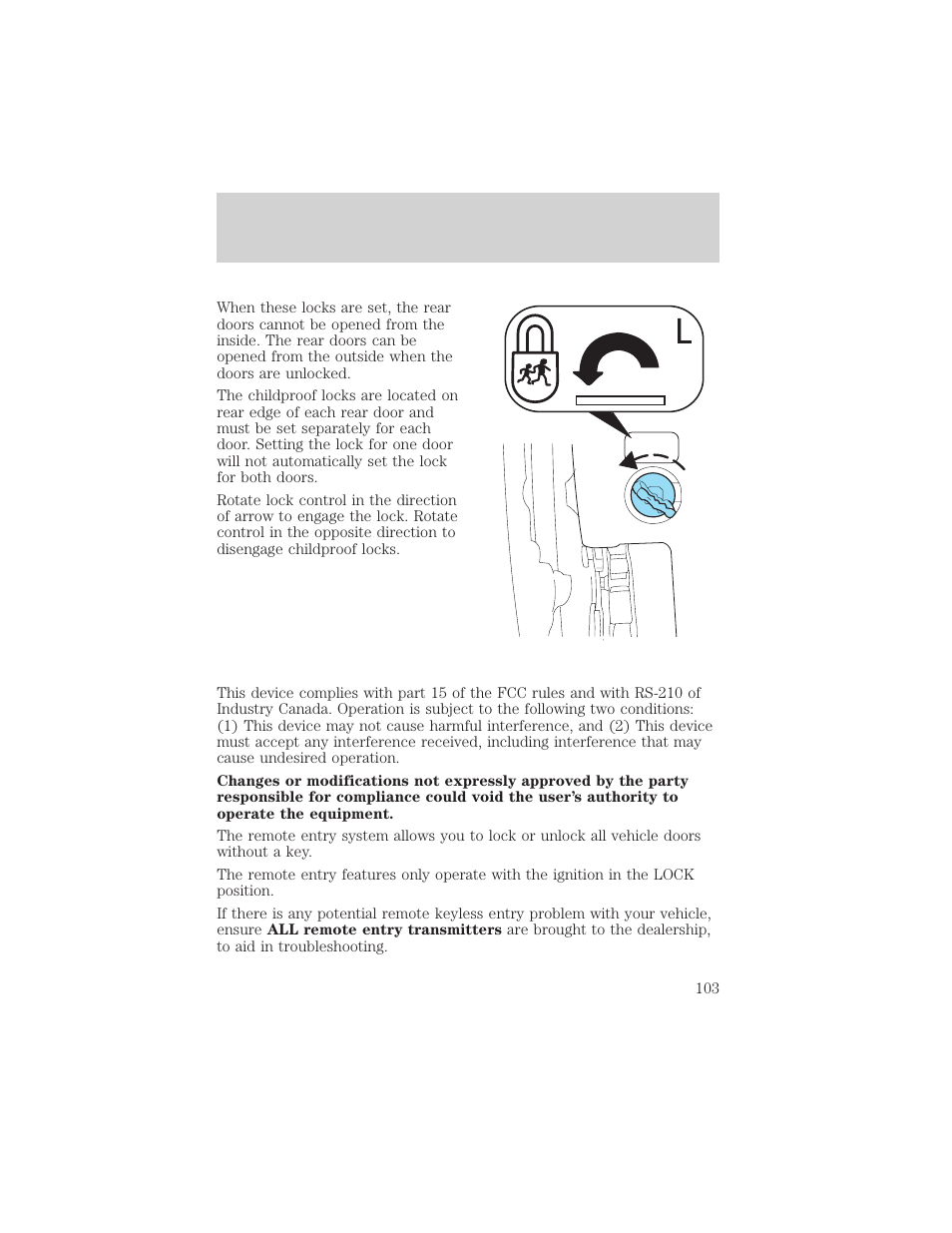 Locks and security | FORD 2002 Escape v.1 User Manual | Page 103 / 280