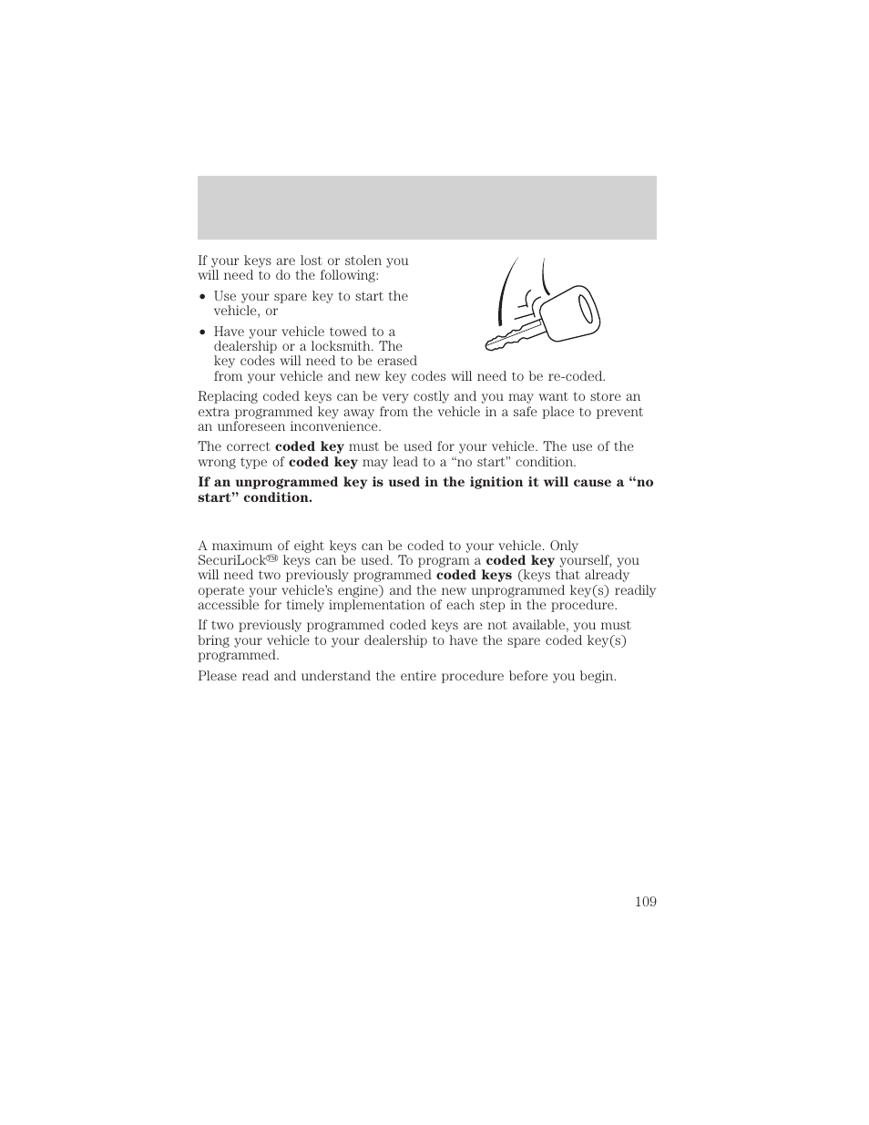 Locks and security | FORD 2002 Escape v.1 User Manual | Page 109 / 280