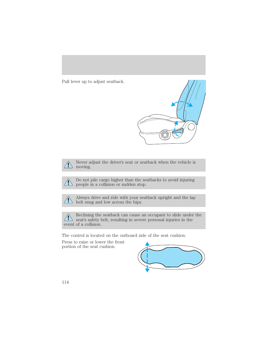 Seating and safety restraints | FORD 2002 Escape v.1 User Manual | Page 114 / 280