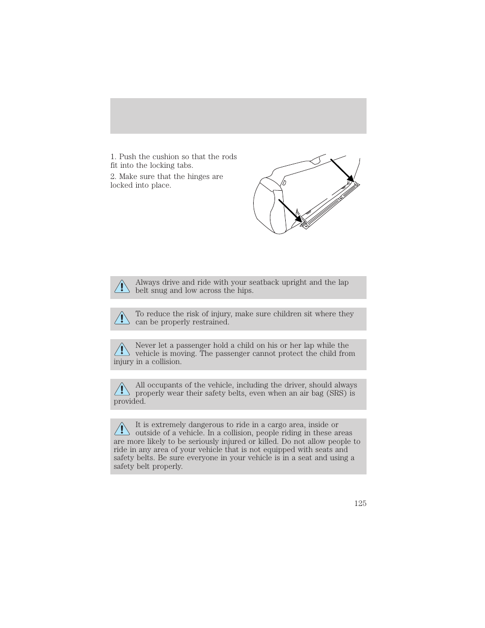 Seating and safety restraints | FORD 2002 Escape v.1 User Manual | Page 125 / 280