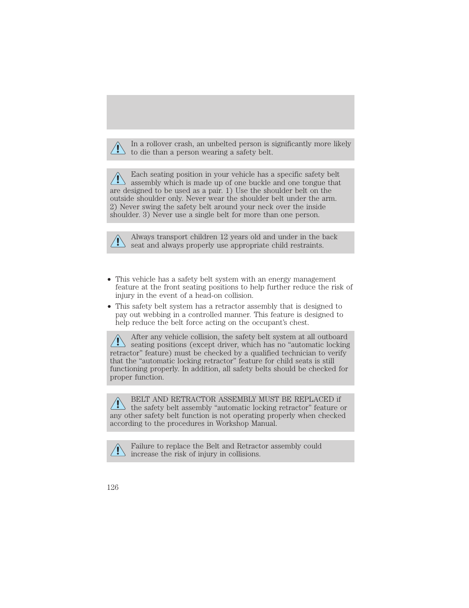 Seating and safety restraints | FORD 2002 Escape v.1 User Manual | Page 126 / 280