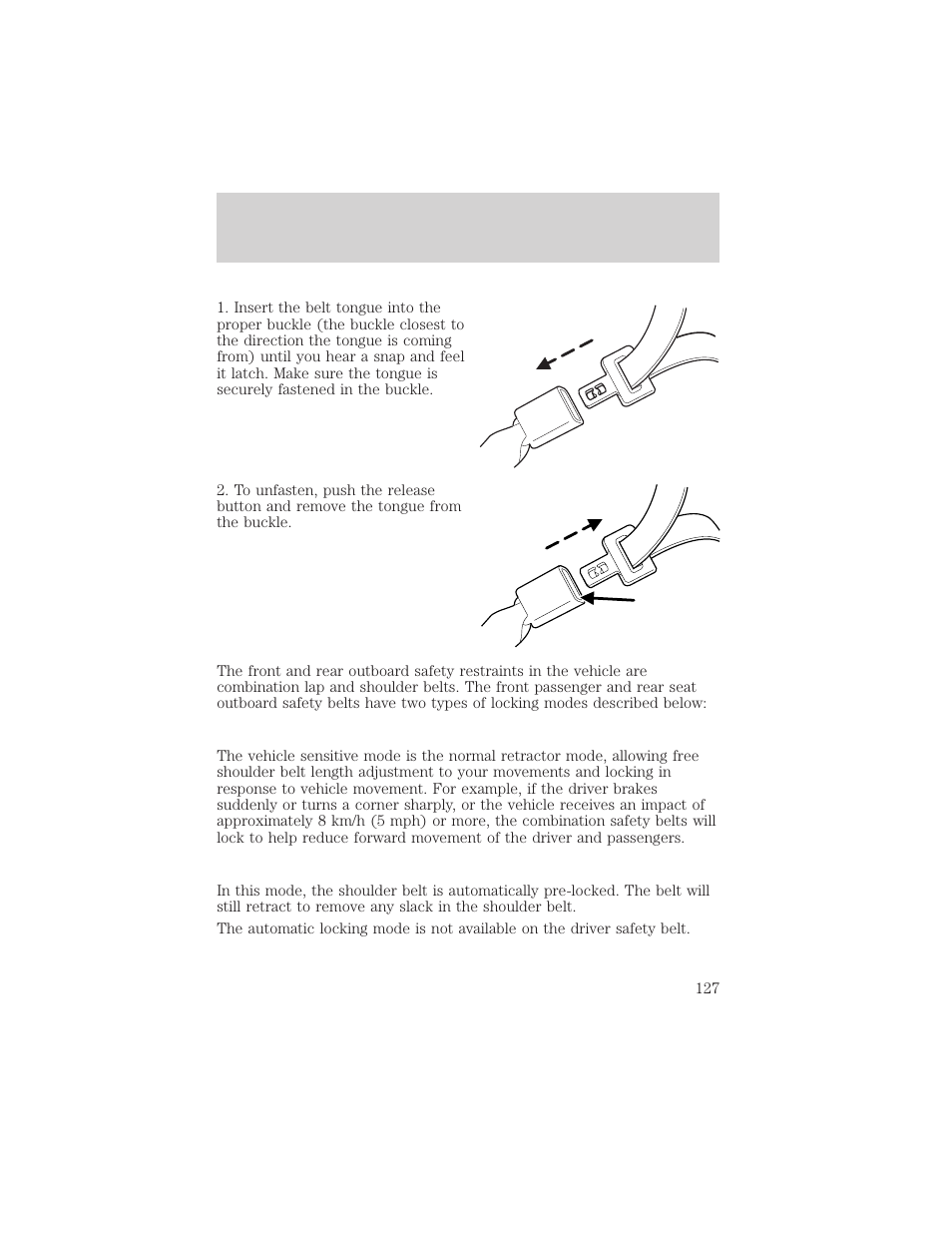 Seating and safety restraints | FORD 2002 Escape v.1 User Manual | Page 127 / 280